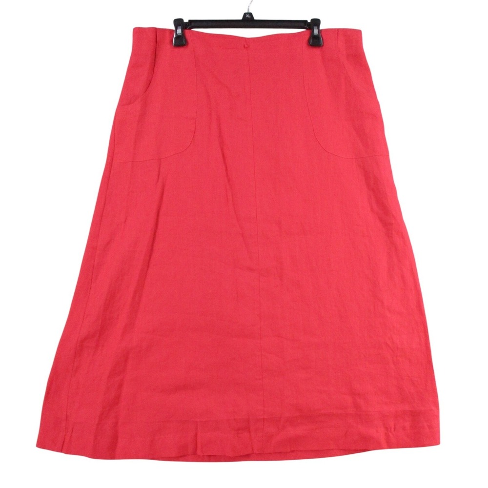 Choices Red 100% Linen A-Line Midi Skirt Womens XL JLNK0173 Elastic Waist